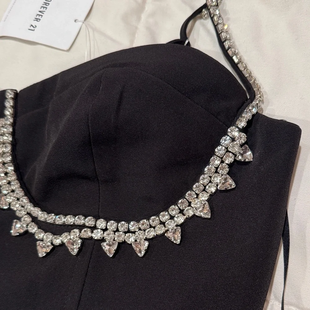 Forever 21 Black Rhinestone Embellished Crop Top - Picture 3 of 8